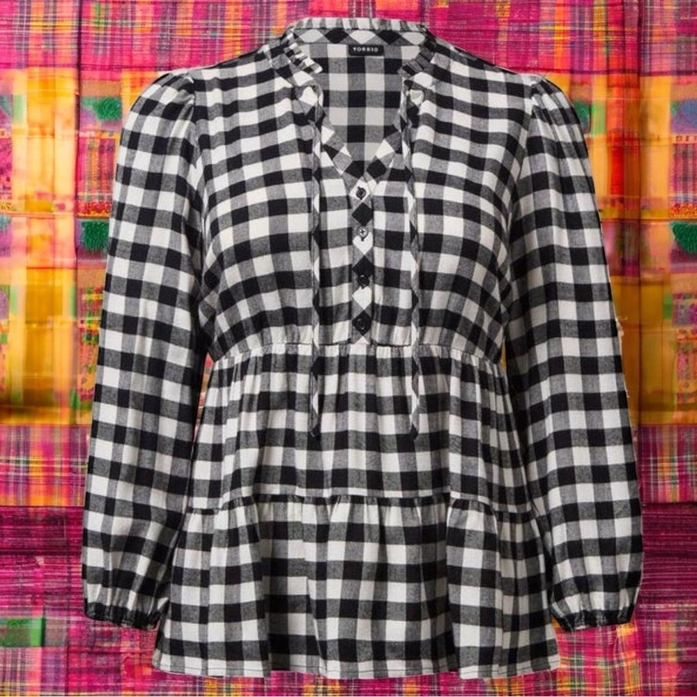 Torrid Babydoll Brushed Flannel Ruffle Collar Blouse Top Lumberjack Country 3X‎
